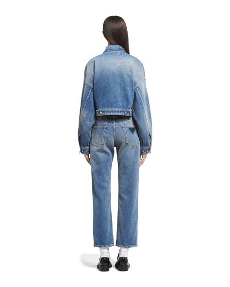 prada organic denim jacket|prada cropped organic denim jacket.